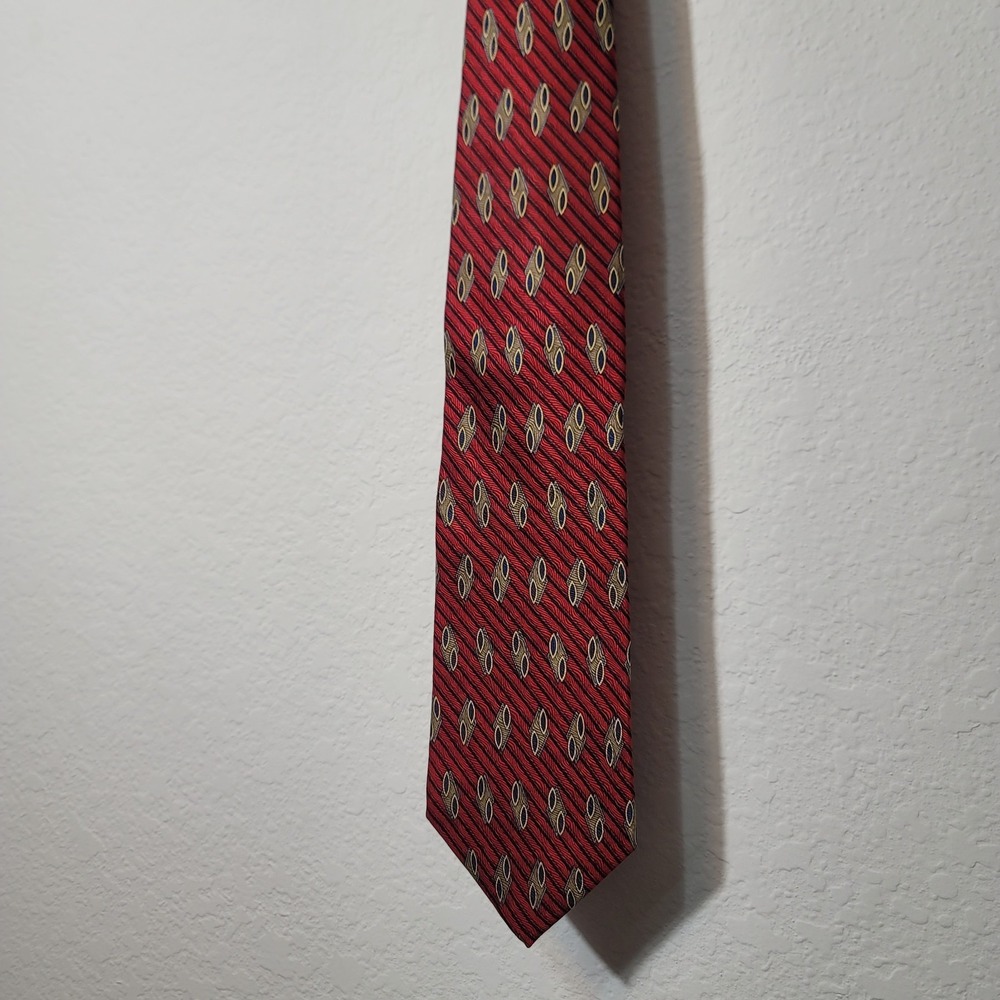 Roundtree & Yorke X-Long Men's Necktie Tie 100% Silk Red Blue Geometric Made USA